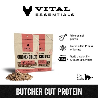 VITAL ESSENTIALS Freeze-Dried Chicken Giblets Cat Treats 1oz x 2s