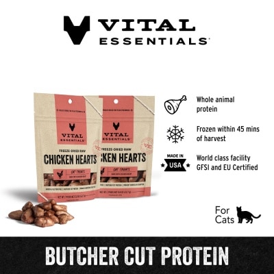 VITAL ESSENTIALS Freeze-Dried Chicken Hearts Cat Treats 0.8oz x 2s