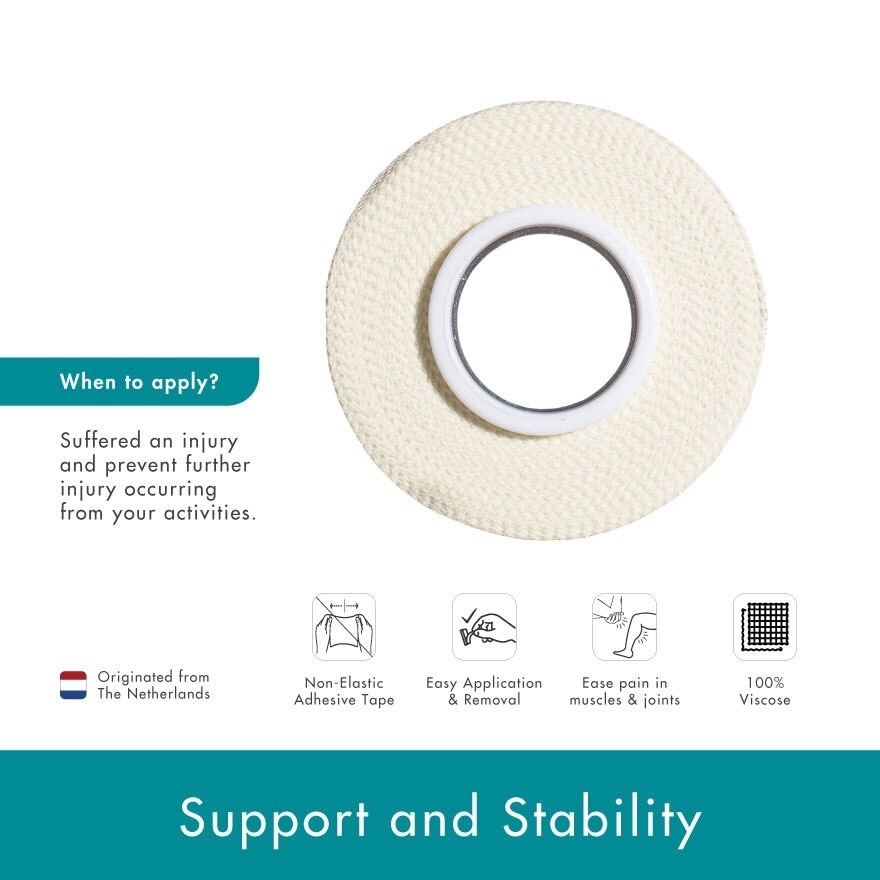 Sport Tape White 3.8cm x 10m (Provide Support and Stability + Ease Pain in Muscles & Joints) 1s