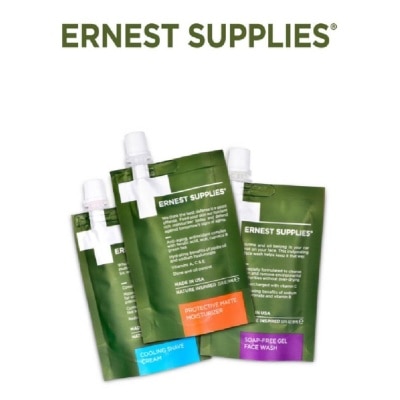 ERNEST SUPPLIES Skincare Essentials Trio (Protective Matte Moisturizer Tech Pack 74ml + Cooling Shave Cream Tech Pack 89ml + Soap-Free Gel Face Wash Tech Pack 89ml)