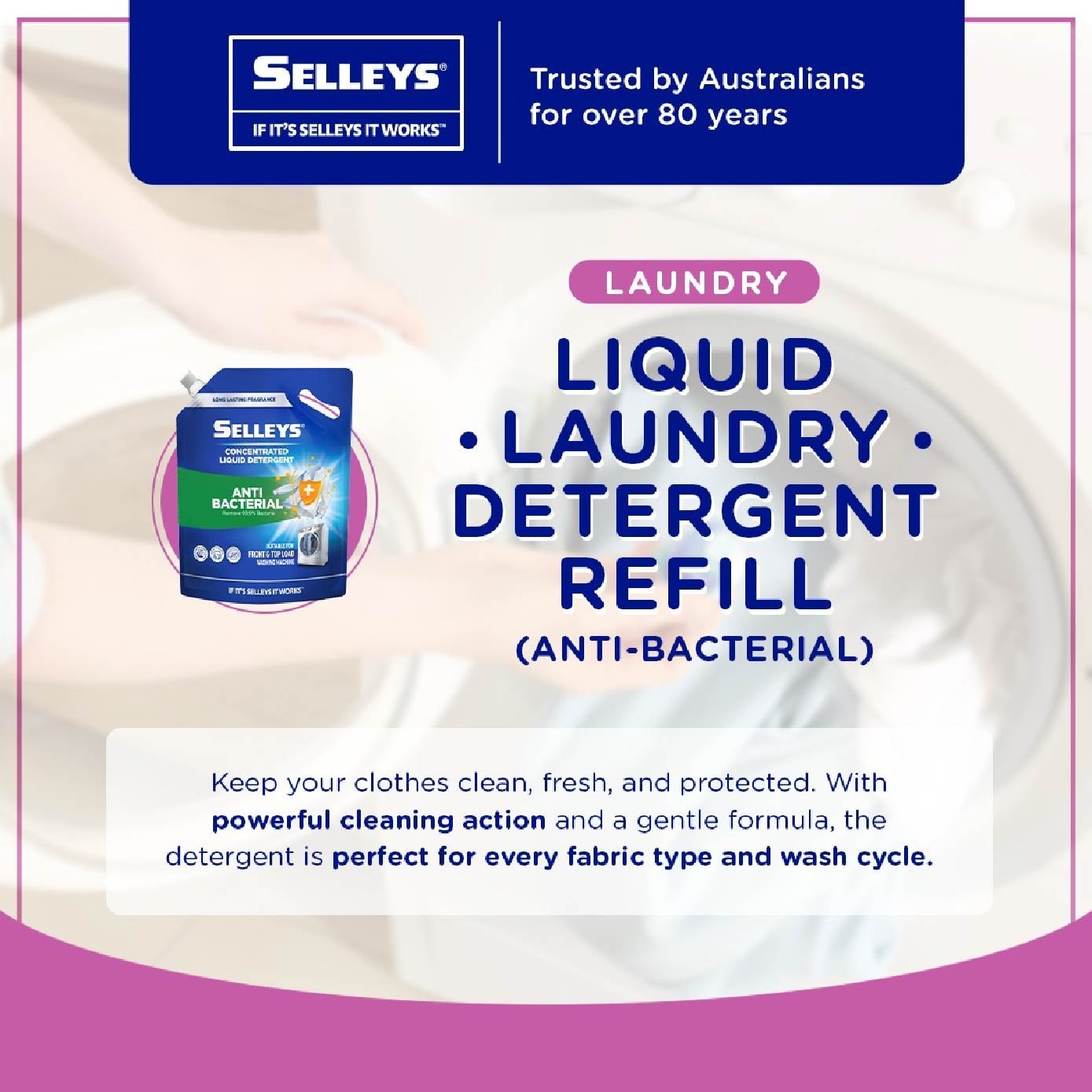 Liquid Laundry Detergent Anti-Bacterial Refill Pack 2.4kg