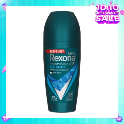 REXONA Men Motion Activated Ice Cool Antiperspirant Deodorant Roll On (Anti Stain & A Cooling Mint Scent) 45ml
