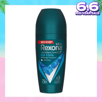 REXONA Men Motion Activated Ice Cool Antiperspirant Deodorant Roll On (Anti Stain & A Cooling Mint Scent) 45ml
