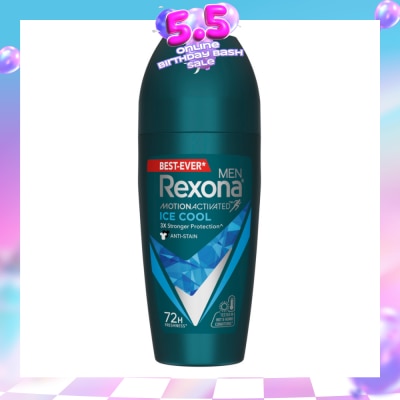 REXONA - Men Motion Activated Ice Cool Antiperspirant Deodorant Roll On (Anti Stain & A Cooling Mint Scent) 45ml