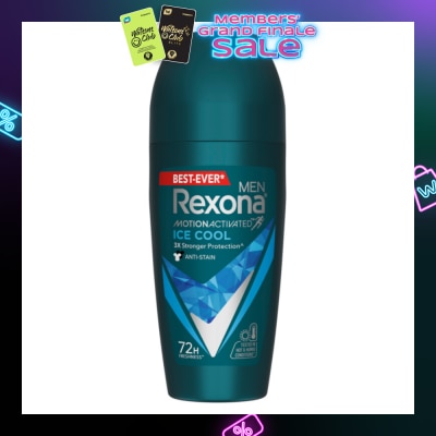 REXONA Men Motion Activated Ice Cool Antiperspirant Deodorant Roll On (Anti Stain & A Cooling Mint Scent) 45ml