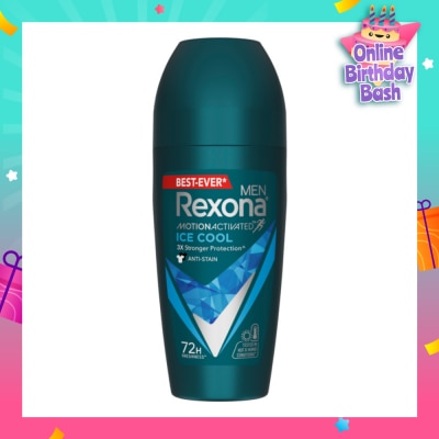REXONA Men Motion Activated Ice Cool Antiperspirant Deodorant Roll On (Anti Stain & A Cooling Mint Scent) 45ml