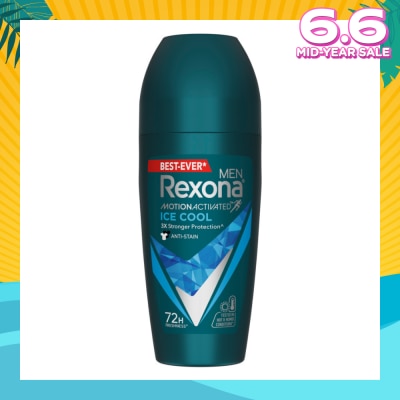 REXONA Men Motion Activated Ice Cool Antiperspirant Deodorant Roll On (Anti Stain & A Cooling Mint Scent) 45ml