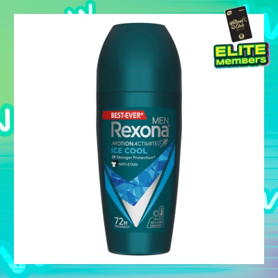 REXONA Men Motion Activated Ice Cool Antiperspirant Deodorant Roll On (Anti Stain & A Cooling Mint Scent) 45ml