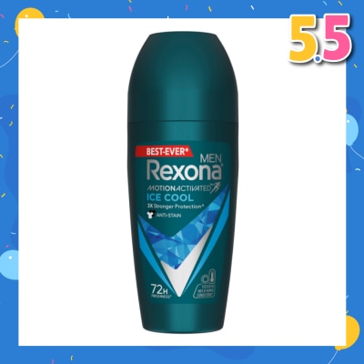 REXONA Men Motion Activated Ice Cool Antiperspirant Deodorant Roll On (Anti Stain & A Cooling Mint Scent) 45ml