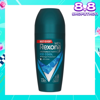 REXONA Men Motion Activated Ice Cool Antiperspirant Deodorant Roll On (Anti Stain & A Cooling Mint Scent) 45ml