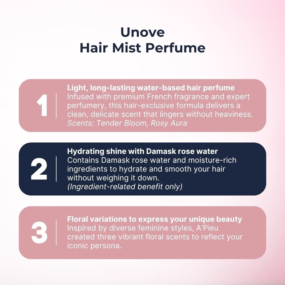 UNOVE Hair Perfume Mist Rosy Aura 玫瑰香氛護髮噴霧+贈品| Everuts