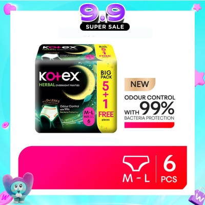 KOTEX - Herbal Overnight Panties Size M-L 6s (5s + Free 1s) image