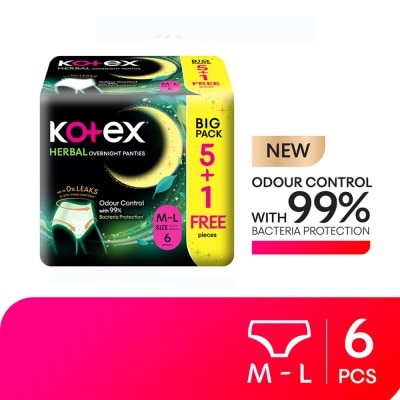 KOTEX - Herbal Overnight Panties Size M-L 6s (5s + Free 1s)