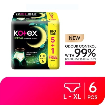KOTEX - Herbal Overnight Panties Size L-XL 6s (5s + Free 1s)