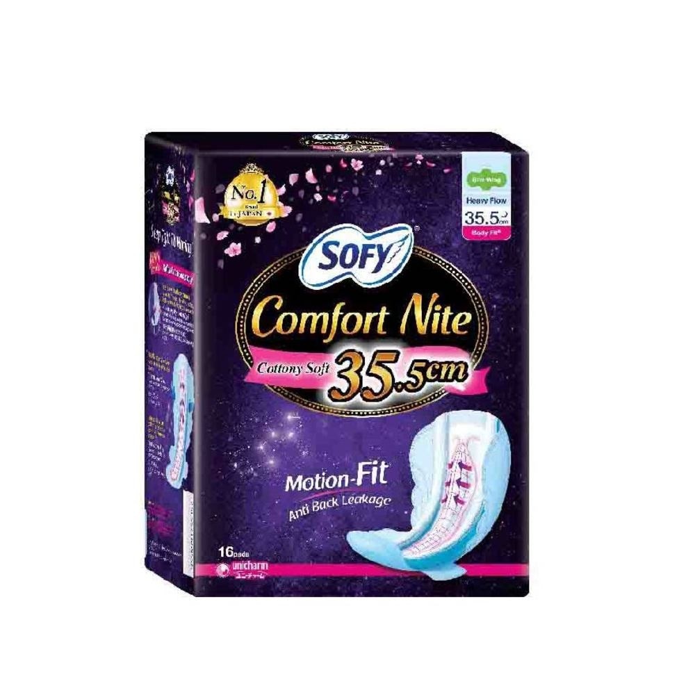 Comfort Nite Cottony Soft Motion Fit Anti-Back Leakage Sanitary Pad Night Wing 35.5cm  (For Heavy Flow) 16s