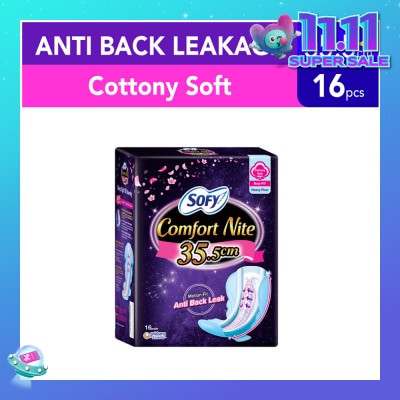 SOFY Comfort Nite Cottony Soft Motion Fit Anti-Back Leakage Sanitary Pad Night Wing 35.5cm  (For Heavy Flow) 16s
