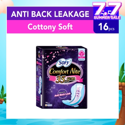 SOFY Comfort Nite Cottony Soft Motion Fit Anti-Back Leakage Sanitary Pad Night Wing 35.5cm  (For Heavy Flow) 16s