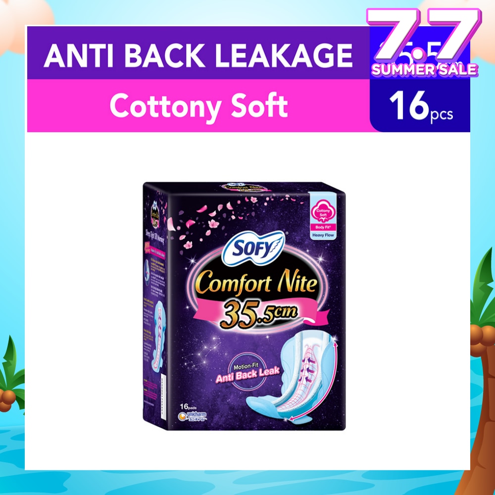 Comfort Nite Cottony Soft Motion Fit Anti-Back Leakage Sanitary Pad Night Wing 35.5cm  (For Heavy Flow) 16s