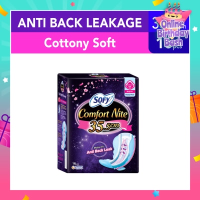 SOFY Comfort Nite Cottony Soft Motion Fit Anti-Back Leakage Sanitary Pad Night Wing 35.5cm  (For Heavy Flow) 16s