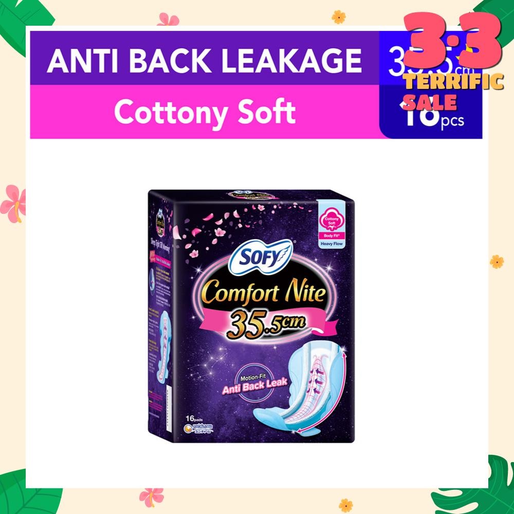 Comfort Nite Cottony Soft Motion Fit Anti-Back Leakage Sanitary Pad Night Wing 35.5cm  (For Heavy Flow) 16s