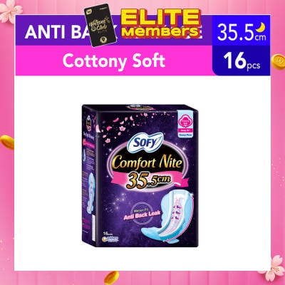 SOFY Comfort Nite Cottony Soft Motion Fit Anti-Back Leakage Sanitary Pad Night Wing 35.5cm  (For Heavy Flow) 16s