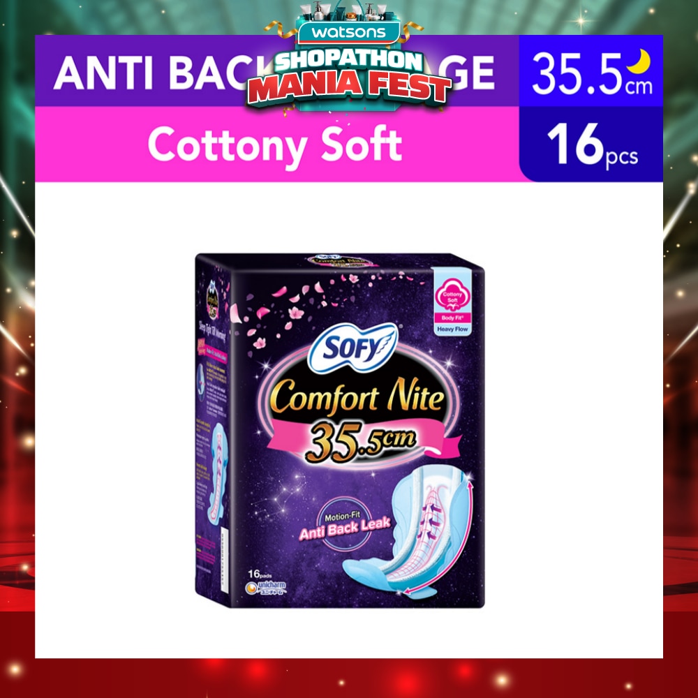 Comfort Nite Cottony Soft Motion Fit Anti-Back Leakage Sanitary Pad Night Wing 35.5cm (For Heavy Flow) 16s
