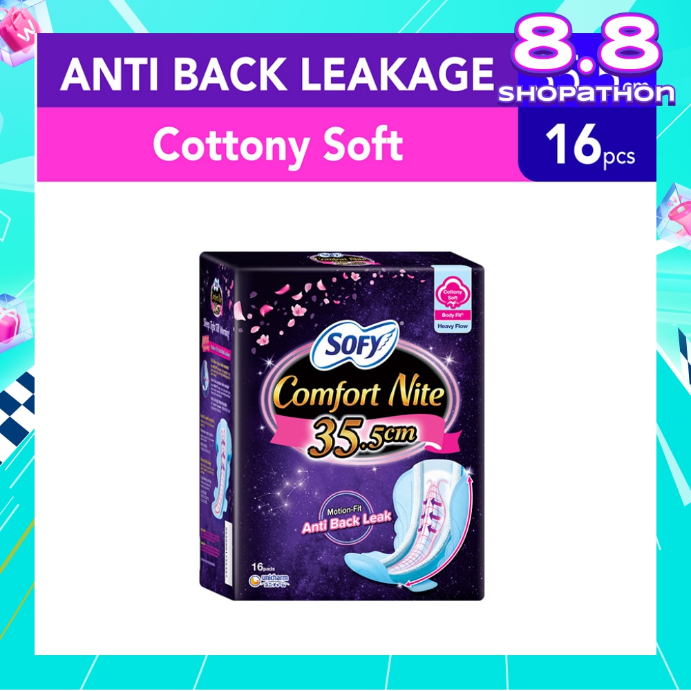 Comfort Nite Cottony Soft Motion Fit Anti-Back Leakage Sanitary Pad Night Wing 35.5cm  (For Heavy Flow) 16s