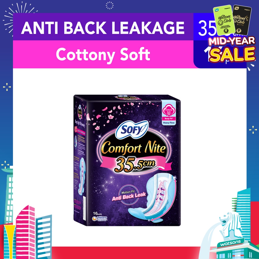Comfort Nite Cottony Soft Motion Fit Anti-Back Leakage Sanitary Pad Night Wing 35.5cm  (For Heavy Flow) 16s