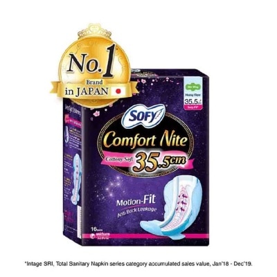 SOFY Comfort Nite Cottony Soft Motion Fit Anti-Back Leakage Sanitary Pad Night Wing 35.5cm  (For Heavy Flow) 16s