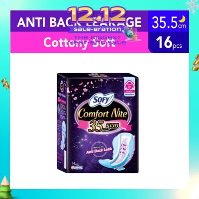 SOFY Comfort Nite Cottony Soft Motion Fit Anti-Back Leakage Sanitary Pad Night Wing 35.5cm  (For Heavy Flow) 16s