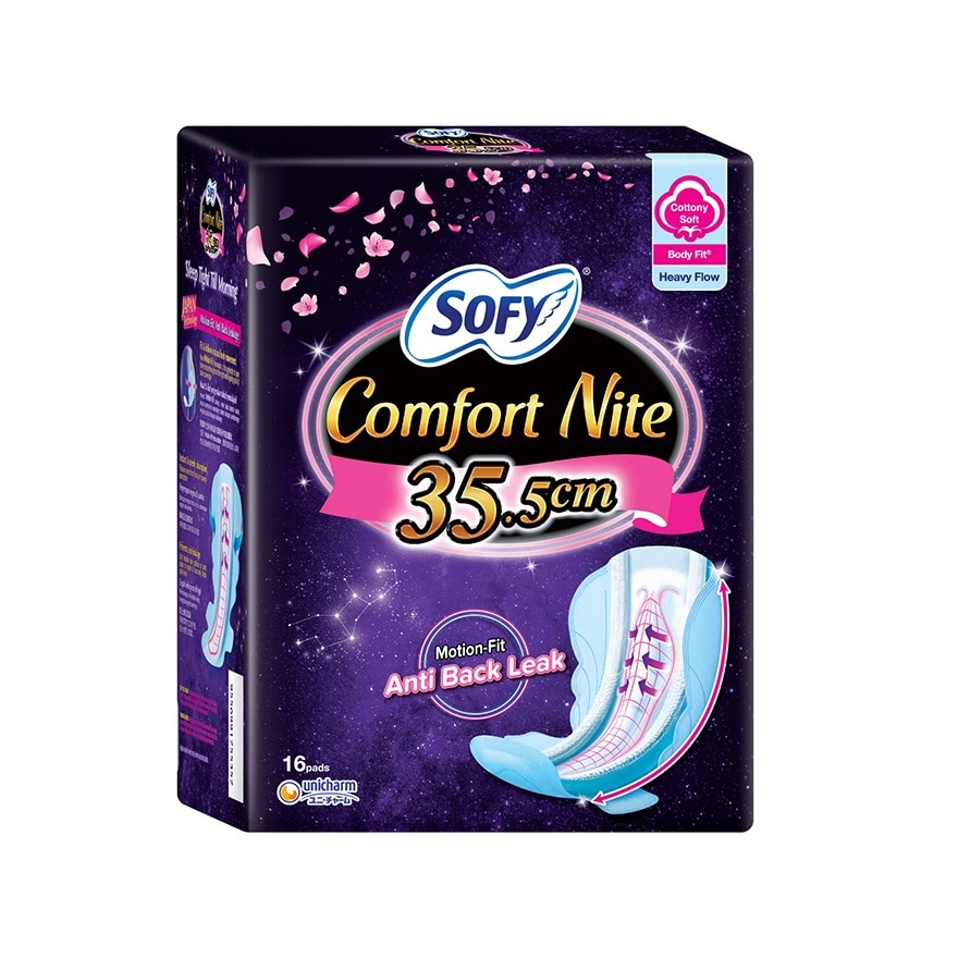 Comfort Nite Cottony Soft Motion Fit Anti-Back Leakage Sanitary Pad Night Wing 35.5cm  (For Heavy Flow) 16s