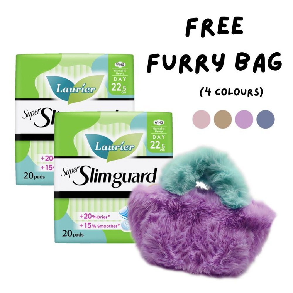 Super Slimguard Day 22.5cm TwinPack With Mini Furry Bag (20s x 2) + 1s