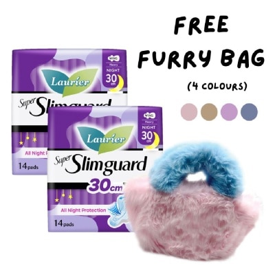LAURIER Super Slimguard Night 30cm TwinPack With Mini Furry Bag (14s x 2) + 1s