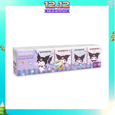 WATSONS Sanrio Kuromi Velvety Mini Hankies 3 Ply x 10s x 10 Packs