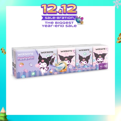 WATSONS Sanrio Kuromi Velvety Mini Hankies 3 Ply x 10s x 10 Packs