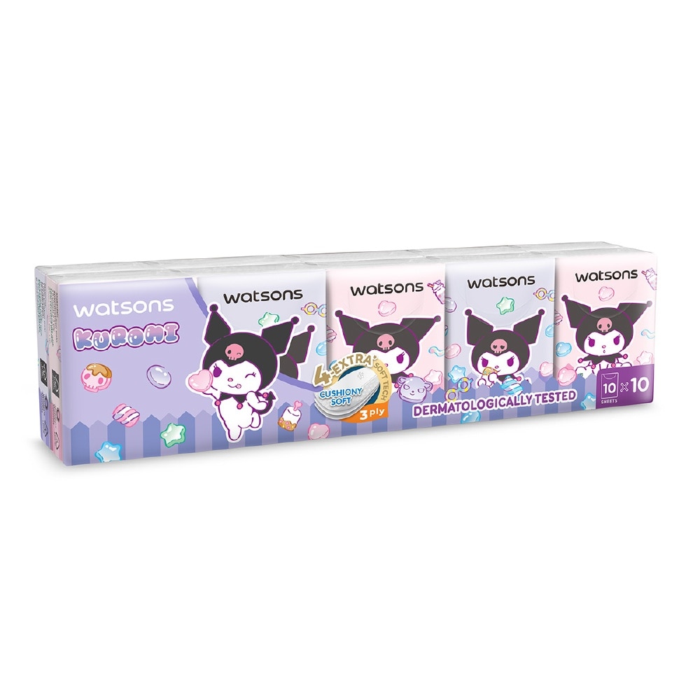 Sanrio Kuromi Velvety Mini Hankies 3 Ply x 10s x 10 Packs