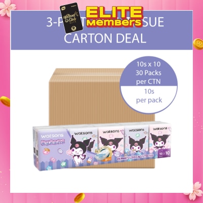 WATSONS Sanrio Kuromi Velvety Mini Hankies (3 Ply x 10s x 10 Packs) x 30s (Carton)