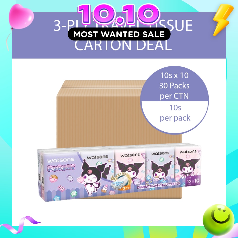 Sanrio Kuromi Velvety Mini Hankies (3 Ply x 10s x 10 Packs) x 30s (Carton) image