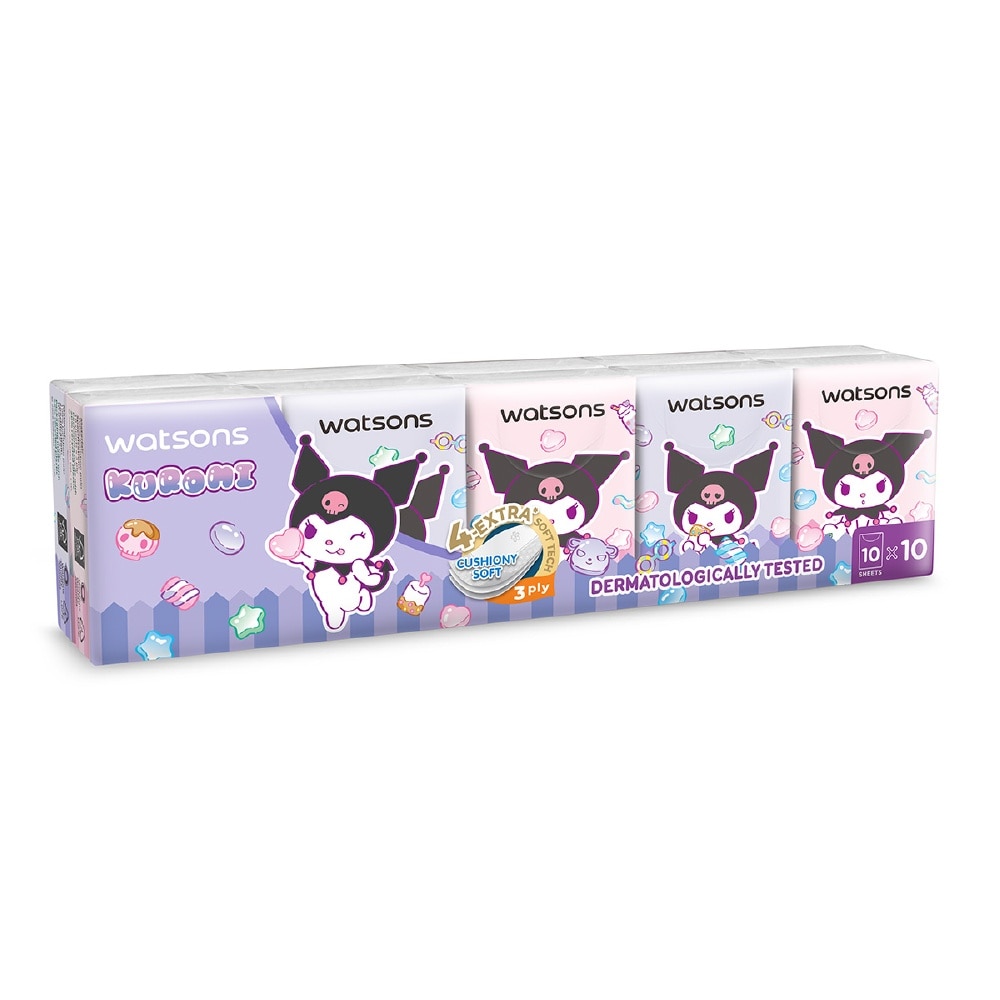 WATSONS Sanrio Kuromi Velvety Mini Hankies (3 Ply x 10s x 10 Packs