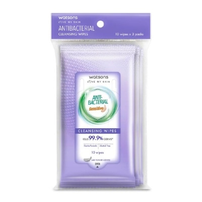 WATSONS Antibacterial Sensitive Cleansing Wipes Kills 99.9% Germs Baby Powder Scented 10s x 3