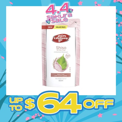 LIFEBUOY - Lifebuoy Pink Clay & Shiso Anti-bacterial Body Wash Refill 800ml