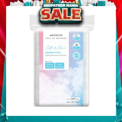 WATSONS - Soft & Clean Square Facial Puffs 160s + 80s (50% Free)