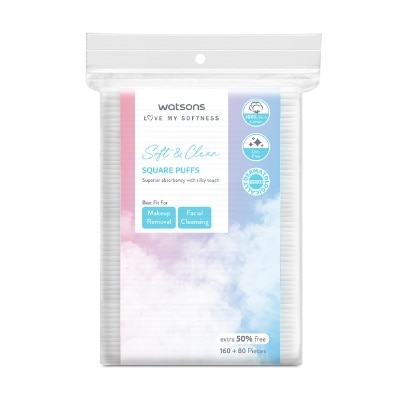 WATSONS - Soft & Clean Square Facial Puffs 160s + 80s (50% Free)