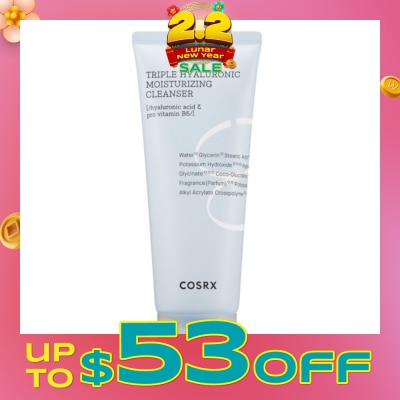 COSRX Hydrium Triple Hyaluronic Moisture Cleanser (Moisturise and Rid Skin of Makeup Residue and Impurities) 150ml (Expiry: Jul`2026)