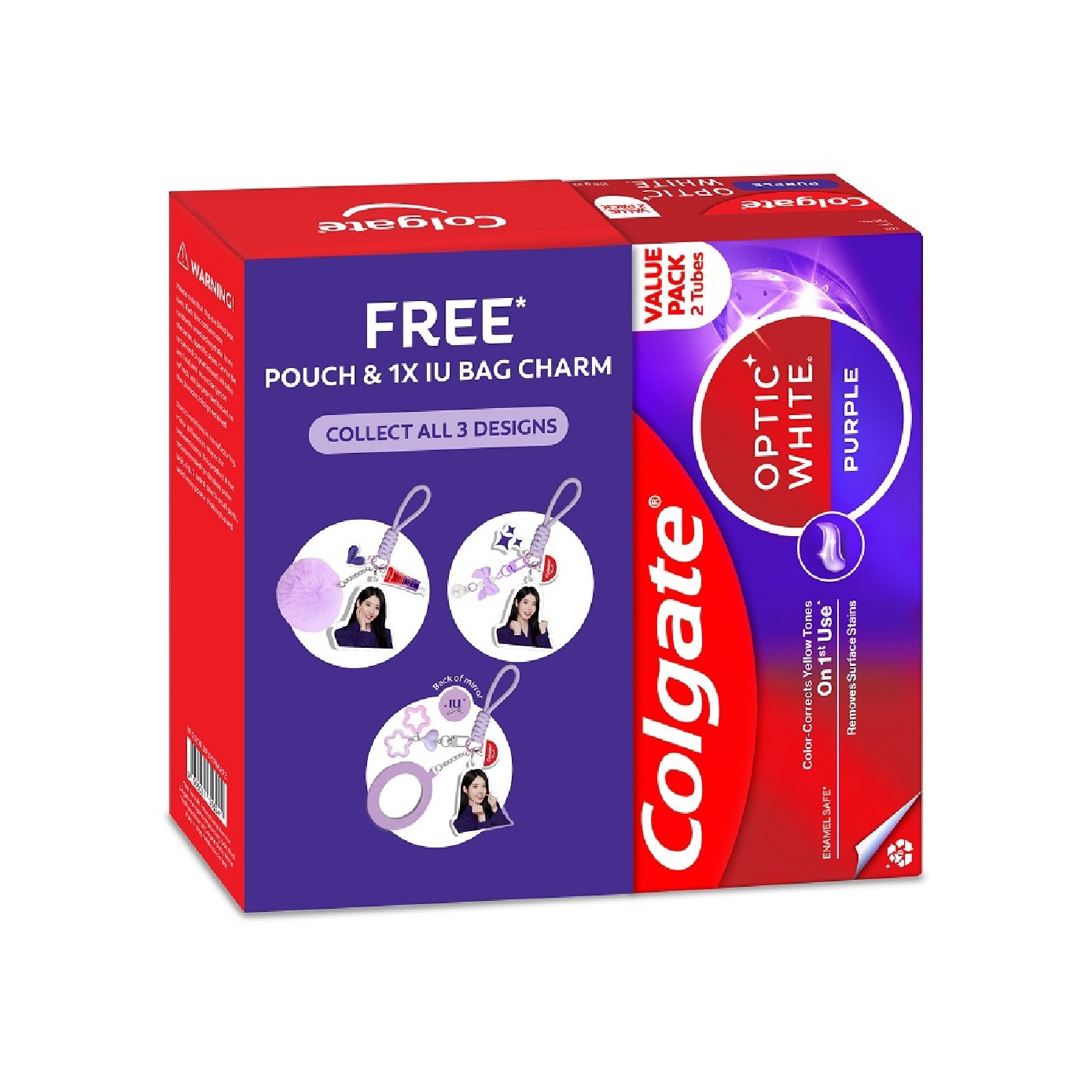Optic White Purple Toothpaste 100g x 2s + IU Blind Box Keychain (Random Design) 1s & Purple Pouch 1s