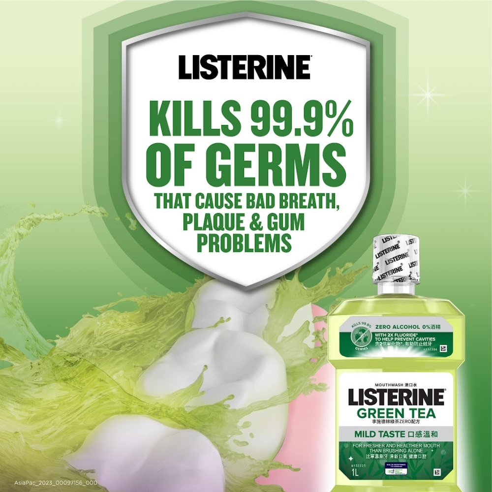 Green Tea Mouthwash TwinPack With Tumbler (Non-alcohol formula) 2 x 1L