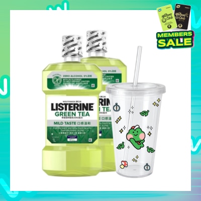 LISTERINE Green Tea Mouthwash TwinPack With Tumbler (Non-alcohol formula) 2 x 1L