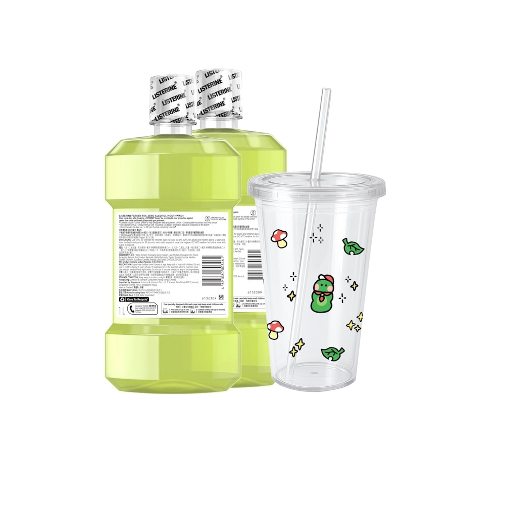 Green Tea Mouthwash TwinPack With Tumbler (Non-alcohol formula) 2 x 1L