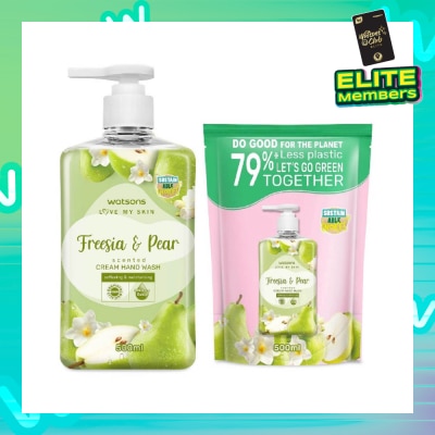 WATSONS Freesia & Pear Scented Hand Wash & Refill 500ml Bundle Packset 1s