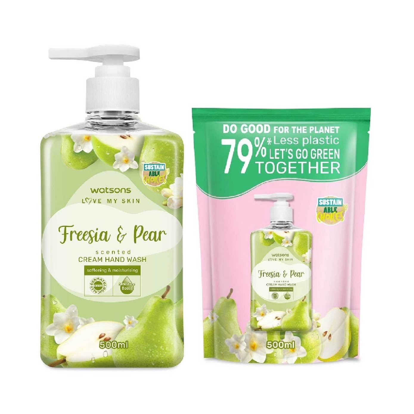 Freesia & Pear Scented Hand Wash & Refill 500ml Bundle Packset 1s